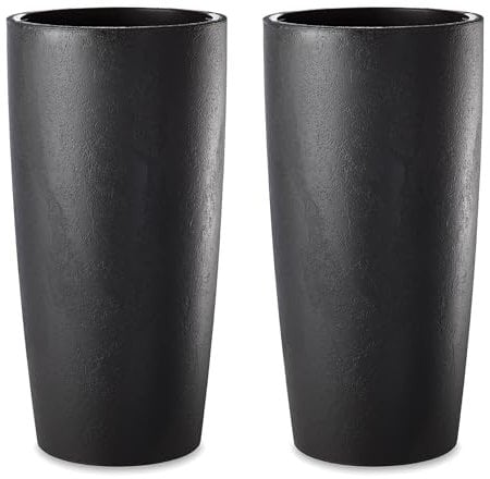 Tecnokit Pot pour Plantes d'intérieur et d'extérieur, Design Moderne avec Effet Ciment Amande et Anthracite, jardinière Haute avec Soucoupe Herbe Musa Mat 35 x 70 cm Anthracite, 2 pièces