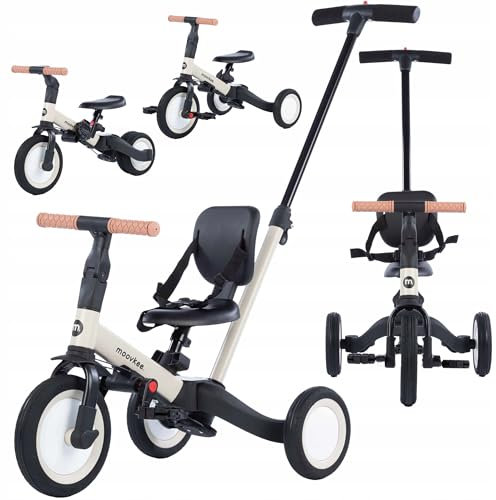 COIL Dreirad Lauflernrad, Kinderlaufrad, Dreirad/Laufrad, Balance Bike, 6in1, Sattel aus Ökoleder, ab 12 Monaten, Gummiräder, Höhenverstellung (Beige)