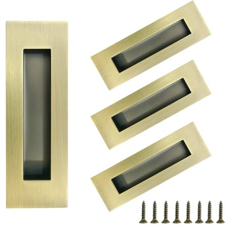 youthua Recessed Finger Flush Pulls，Pocket Door Handles，for Sliding Barn Doors Handle, Bifold Doors Stainless Steel Rectangular Door Pulls Hardware (Bronze, 6 Inch - 4p)