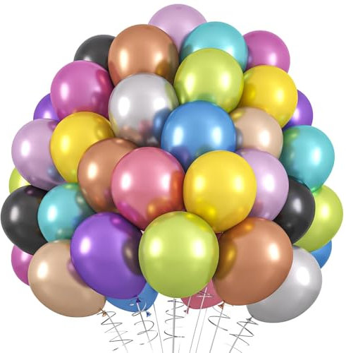 DazzJoy 50 Stück Luftballons Bunt,Metallic Bunte Luftballons Geburtstag,12 Zoll Latex Ballons für Kindergeburtstag,Hochzeit,Babypartys,Helium Ballons Geburtstag,Party Deko,Ballongirlande