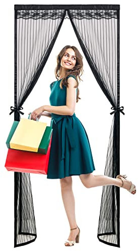 Timizi Tenda Zanzariera Magnetica 110x260cm, Rete di Ottima qualità Zanzariera a Porta Si Chiude da Sola, per Balconi, Portefinestre. - Nero