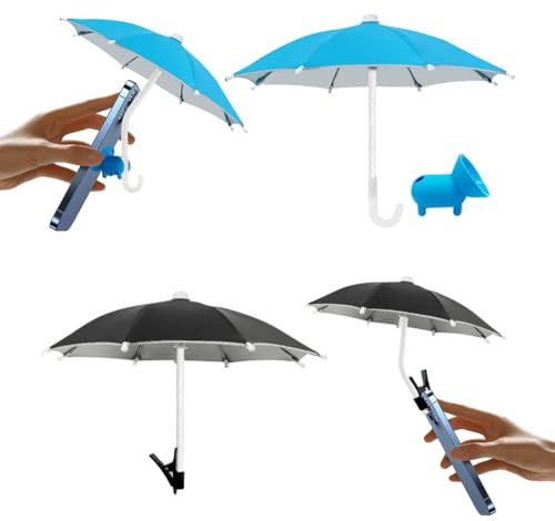 SIEBOLD 2 Piezas Mini Paraguas TeléFono con Suction Cup Mount,Flexible Sombrilla para Movil,Mini Paraguas multifunción Decoración para el al Aire Libre Parasol