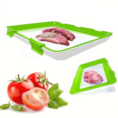 Multi-Colors 12X8.6 Stackable Stretch Fresh Storage Trays, Silicone Food Storage Trays, Reusable Food Preserving Tray with Buckle, Food Storage Container for Fridge Vegetable Fruit Meat (green 4pcs)