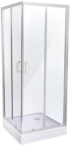 Belvit® Duschkabine Eckdusche 100x100x200 cm mit Schiebetüren | mit Duschwanne, 4 mm ESG Klarglas, verchromte Profile, Antikalk Nano Beschichtung, Duschabtrennung Eckeinstieg