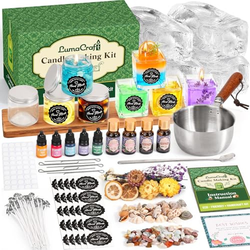 LumaCraft Kerzen Set zur Kerzenherstellung mit klarem Gelwachs – 2000g Transparentes Jelly Wachs mit Duftölen, Farbstoffen & Glasbehältern, Luxus DIY Komplett Starter Set für Anfänger & Erwachsene