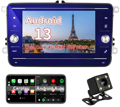 Autoradio Android da 7 pollici per VW Passat B6 B7 Golf 5 6 Polo con schermo stereo Carplay Android Auto, GPS, Bluetooth, radio FM, SWC, 4G RAM + 64G ROM, WIFI, 4G LTE