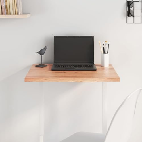HETFTJN Ersatztischplatte 60x60 cm Massivholz Eiche Hellbraun lackiert mit Naturkante, Handgefertigte Holzplatte für Küche Wohnzimmer Büro, Robuste Arbeitsplatte für ESS- oder Couchtisch