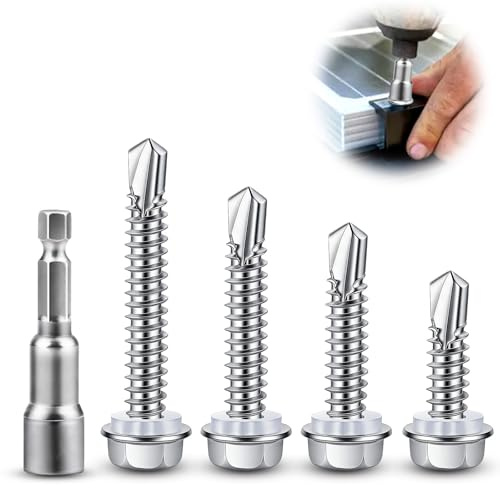 sturiz 65pcs 410 Stainless Steel Self Tapping Screws Metal Bolts M5.5 Self Drilling Screws for Metal Hex Head Screws with Gasket with Socket for Metal Wood Pvc Plasterboard Number(M5.5x25 38 45 50mm)