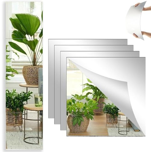 Stowetry 4 Pcs 30x30cm Acrylic Mirror Tiles Self Adhesive(2mm Thick)
