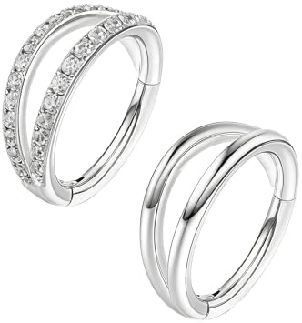 2Pcs Double Nose Ring Silver,8mm Thin Hoop Nose Septum Rings Party Ring