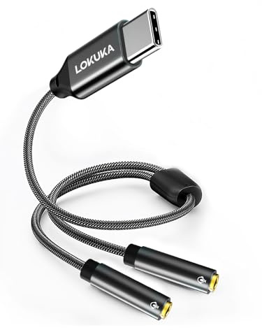LOKUKA USB C auf Dual 3,5 mm Kopfhörer-Splitter, Typ C auf Dual TRRS 3,5 mm Buchse Stereo-Klinkenadapter für USB-C Smartphones, Laptops, Tablets und PS5 zum Anschluss von zwei Kopfhörern, Lautsprecher