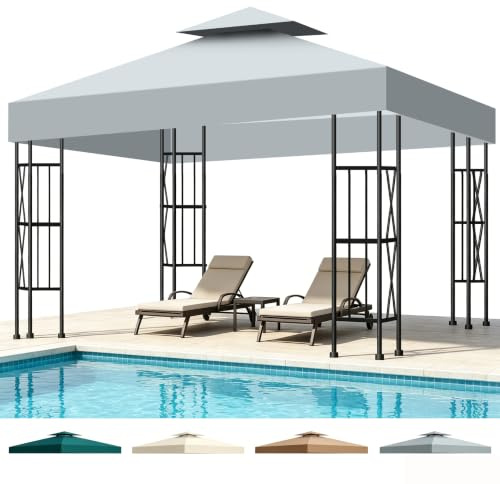 Pavillon Ersatzdach 3x3, Faltpavillon 3x3 Wasserdicht & UV-Schutz UPF50+, Doppeldach Belüftungssystem Pavillon Dach für Pergola, Pavillondach Ersatzzeltdach für Garten, Camping, Terrasse (Grau)