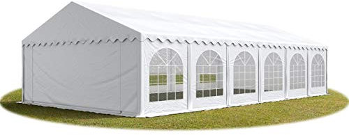 TOOLPORT Festzelt Partyzelt 6x14 m schwerentflammbar Premium, hochwertige PVC Plane 750 N in weiß 100% wasserdicht mit Bodenrahmen