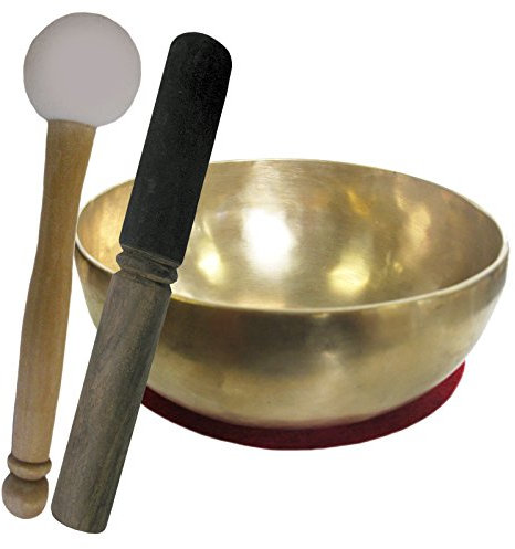 Therapieklangschale 550-650g Klangschale Handarbeit (Nepal) 4-tlg. Klangmassage-Set KLEINE HERZSCHALE 13-14cm + Kissen + Reibeklöppel + Therapieklöppel. 70220-1