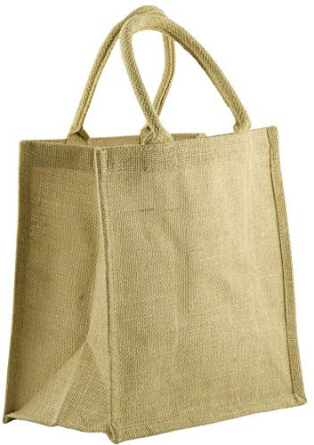 Jute & Co. Set di 3 Borse Mis. 30 x 30 x 19 cm, 100% Iuta con Manici in Cotone, Naturale, Taglia Unica