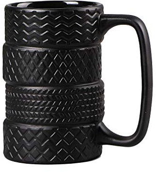VanEnjoy 3D Cool Black Tyre Tire Shaped Frosted Ceramic Mug Large Coffee Tea Cup Unique Gifts Car Fans 14 oz(400ml)