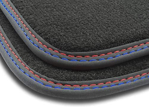 MOTOS Premium Velours-Fußmatten für BMW 5er F10 2010-2013 - Matt, Rot-Blau Autofußmatten - Erleben Sie Neuen Fahrkomfort Mit Einem Hochwertigen Fußmatten-Satz für Ihr Auto