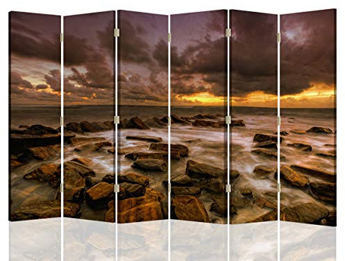 Raumteiler Trennwand Meer Paravent 6-teilig Landschaft Braun 216x175 cm