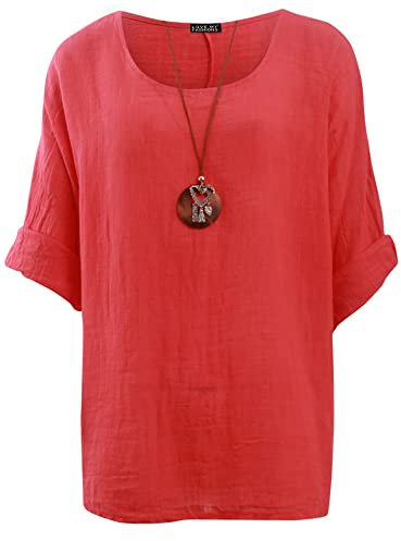 Love My Fashions® Women's Italian Lagenlook Tunic Top – Oversized Loose Fit 3/4 Sleeve Round Neck Casual & Comfortable UK Fashion Coral