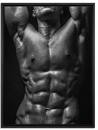 Pixxprint Sixpack Body Leinwandbild 80x60 cm im Bilderahmen, Wandbild, Schattenfugenrahmen, Kein Poster