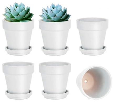 vensovo 12.7CM White Clay Pot for Plant with Saucer - 6 Pack Terra Cotta Plant Pot with Drainage Hole, Flower Pot with Tray, Terracotta Pot for Indoor Outdoor Plant