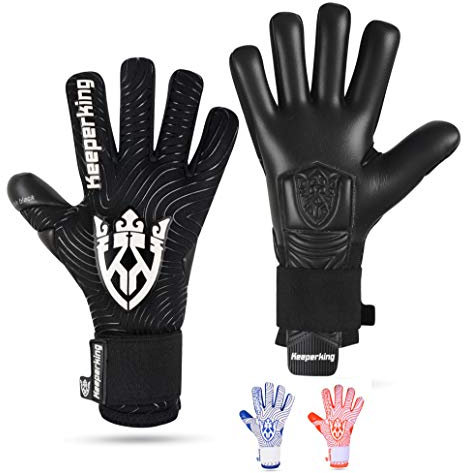 Keeperking Torwarthandschuhe für Erwachsene Fußballhandschuhe Herren Innennaht Profi Grip 4mm Fester Sitz Unisex Jonior (6,Schwarz-Neg)