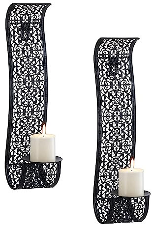 Sziqiqi Vintage Wandkerzenhalter Schwarz Wand Kerzenleuchter Kerzenhalter für Stumpenkerzen Metall Wanddeko Kerzenhalter Hängende Elegante Kerzenhalter für Die Wand Wohnzimmer Badezimmerwände