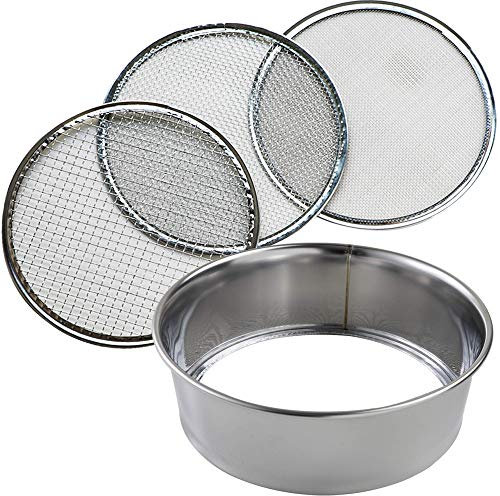 Wazakura Set di 3 Setacci per Giardinaggio e Bonsai (210 mm), Setacci in Acciaio Inossidabile a Maglie Fini per Terreno, Terreno Akadama, Sabbia Fine. Setaccio Portatile per Giardino e Compostaggio