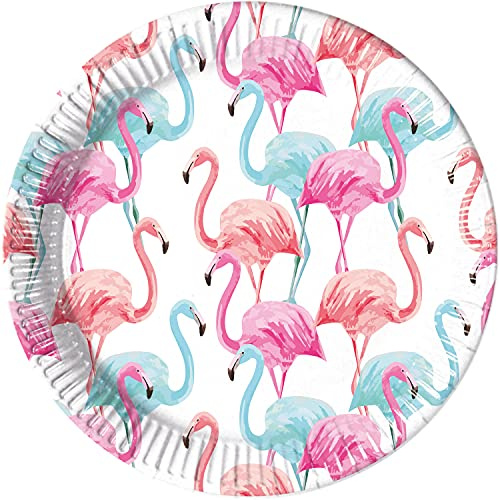 Procos FSC® Mix 93460 Lot de 8 assiettes jetables en papier Motif flamant rose tropical Taille 23 cm