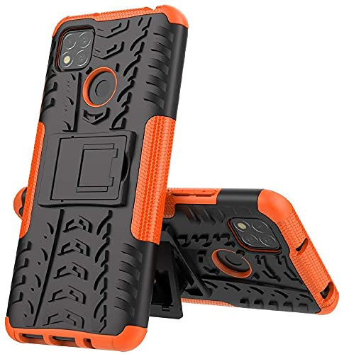 Funda para móvil Xiaomi Redmi 9C con Soporte Protección 360 Grados 2 en 1 Carcasa Dura Resistente Antigolpes Protectora Heavy Duty Rugged Armor Case Bumper (Xiaomi Redmi 9C, Naranja)