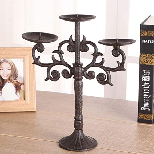 ksamwjf Concise Candle Holder Retro 3-armed Candlestick Rusty Color Cast Iron Candelabra Creativity Candelabrum Crafts 32 Cm Room Soft Decoration Ornaments