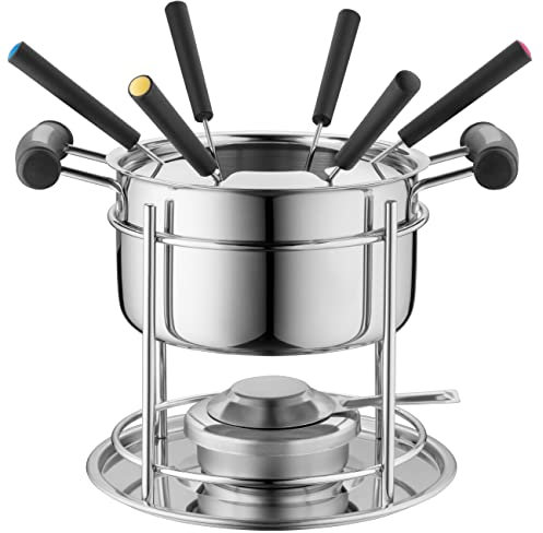 MÄSER 931933 Fondue Set für 6 Personen, ideal für Fleischfondue, 11-teiliges Fondueset inklusive Fonduegabeln und Fonduebrenner, im hübschen Geschenkkarton, Edelstahl, 1.8 liters