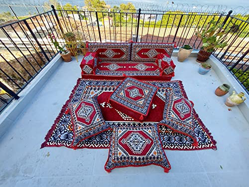 Maroon Arabic Floor Sofa Seating Set, Floor Cushions, Traditional Floor Couches, Ottoman Couch, Loveseats, Arabic Majlis, Sectional Sofa (Sofa Only)
