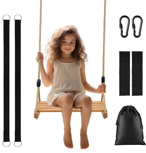 Balançoire Bois Enfant Adulte Siège Arbre avec Accessoire Portique Jardin Extérieur Max Poids 100kg