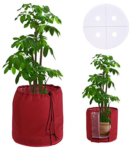 DEWUR Thermo Topfschutz für Pflanzen in Aussenbereichen, doppelt isoliert, Winterschutz für Kübelpflanzen vor Frost und Nässe, mit Drainage (65x70cm, Rot)