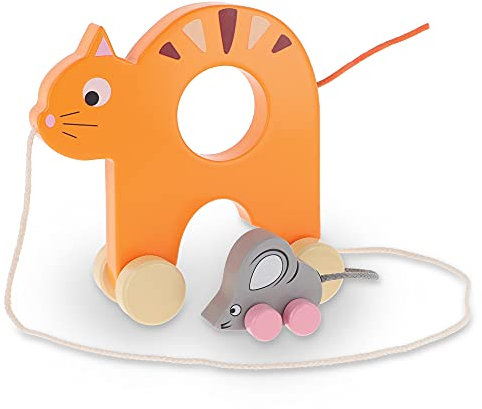 Trefl - Maus-Katze, Holzspielzeug, Biben und Bär - Holzspielzeug 2in1, auf Rollen, Zugschnur, Umweltfreundliches Naturholz, für Jahre, für Kinder ab 12 Monaten