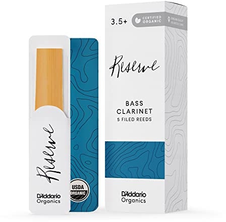 D'Addario Organic Reserve Bass Clarinet Reeds - Reeds for Clarinet - Individually Sealed - 3.5+ Strength, 5 Pack
