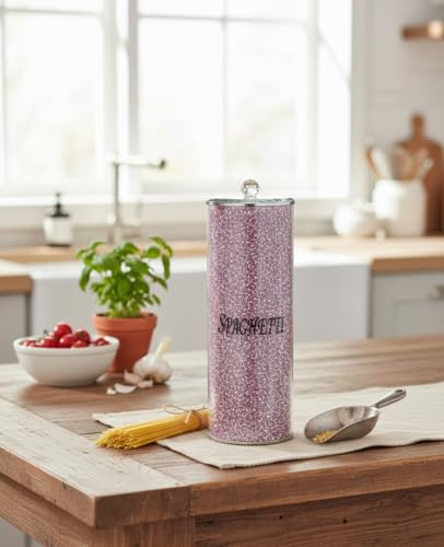 Biznest Pink Crushed Diamond Glass Spaghetti Jar Crystal Storage Pink & Silver Crystal Display Gift Present For All Occassion Home Decor