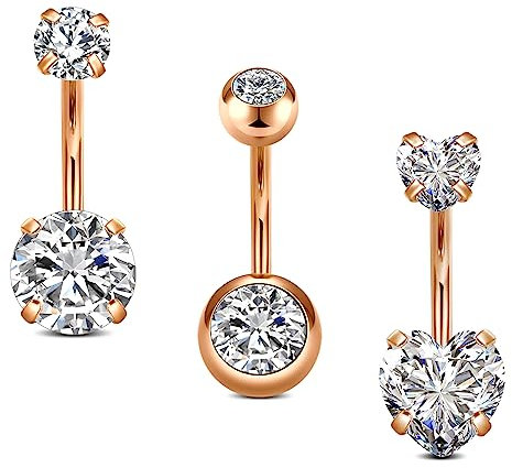 FECTAS 3er Bauchnabelpiercing 10mm Bauchpiercing Rosegold 14G Chirurgenstahl Piercing Bauchnabel Ring Damen Schmuck