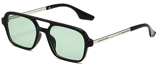 WDZAYXC Gafas de sol cuadradas modernas para hombre y mujer, diseño metálico, protección UV 400 (negro/gris), negro / verde