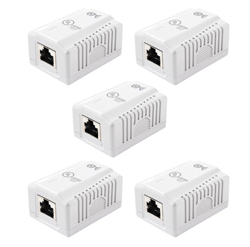 [UL Listed] Cable Matters 5-Pack Shielded Cat6A Surface Mount Box, White | 10Gbps, Shielded Ethernet Surface Mount Box