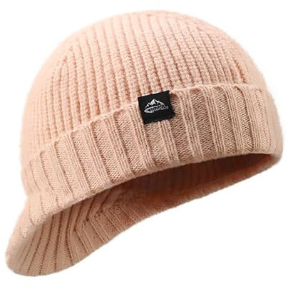 Wintermützen für Männer und Frauen – dicke, warme, stilvolle Strickmütze, weich, dehnbar, niedliche Damen-Wintermütze mit Visier, Pink, 56 EU