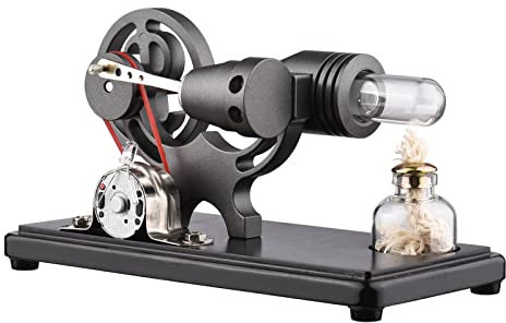 Sunydog Mini Stirling Motor,Heißluft-Stirlingmotor,Stromgenerator,Motormodell mit LED-Licht,Dollar-Schwungrad-Design,Wissenschaftsexperiment mit Buchenbasis,DIY für Lehrer,Kinder,Schule