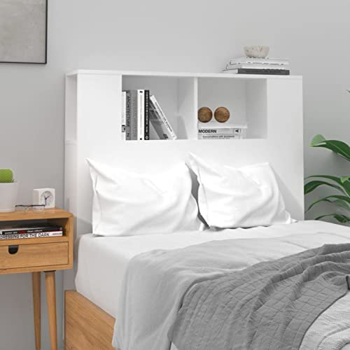 DJEKA Kopfteil Bett Mit Stauraum 100x18,5x104,5 cm Kopfteil mit Ablagen Kopfteil Bett Kopfenden Bett Kopfteil Kopfteil-Regal Wand-Kopfteil Bücherregal Kopfteil Hochglanz-Weiß