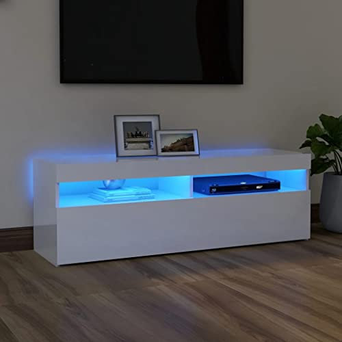 Mobile Sotto Tv,Porta Tv Da Terra Mobile Legnomobile Porta Tv Con Luci Led Bianco Lucido 120x35x40 Cmadatto Per L'Uso Sotto Il Televisore, In Soggiorno, In Camera Da Letto