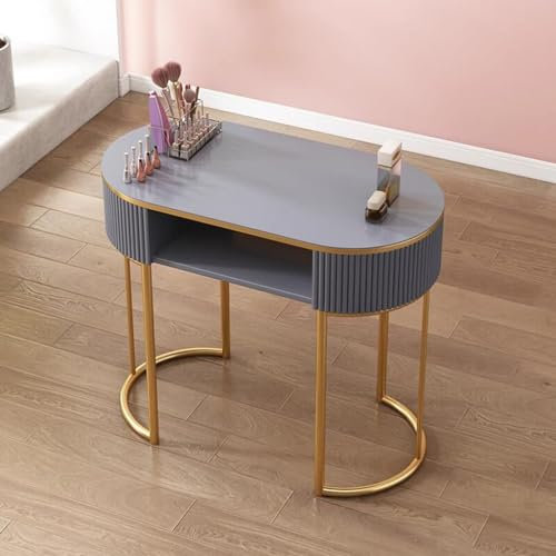 Manicure Nail Table with Modern Side Tables, Cut-Out Shelf, Iron Gold Double Layer Rounded Nail Art Table for Nail Tech Beauty and Hairdressing Nail Salon (Color : Style 3, Size : 120 * 40 * 76cm)