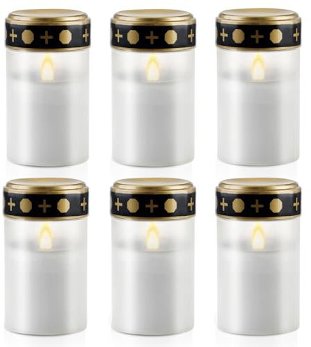 Juego de 6 Velas LED para Tumba Exterior, Vela para Cementerios, Luces Funerarias, Lámpara para Tumbas, Vela Led Efecto Llama, 6 Meses de Duración, Funciona con Pilas (pilas no incluidas)