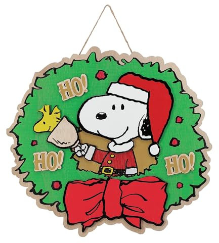 Department 56 Flourish Peanuts Snoopy und Woodstock im Kranz Wanddekoration zum Aufhängen, Sperrholz, Mehrfarbig, 13 Inch