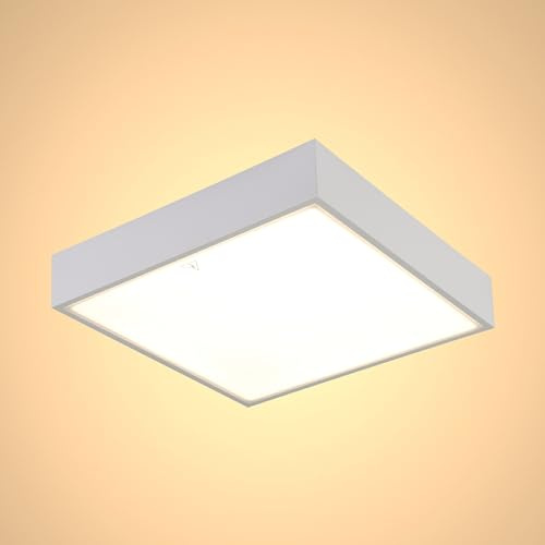 TEKLED Sleek LED Bulkhead Light | Bathroom IP65 Waterproof 24W 4000K 2600lm Cool White CCT | Large Flush Ceiling Light | Interior Exterior Adjustable Wall or Ceiling Mounting Fitting -Square
