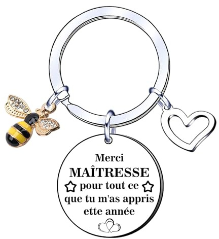 AIMINI Porte Clef Merci Maitresse - Cadeau pour ATSEM et Professeur d'École Maternelle - Graduation fin d'Année Pâques
